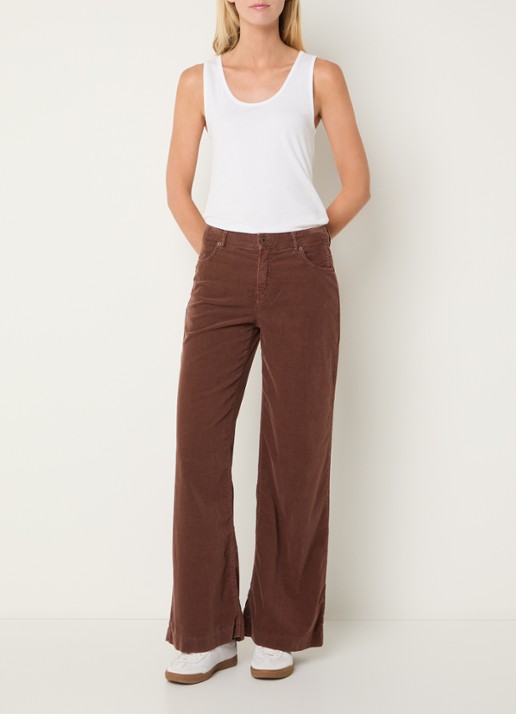 Rosner Studio Audrey high waist wide fit broek van corduroy - voorkant 5 steenrood