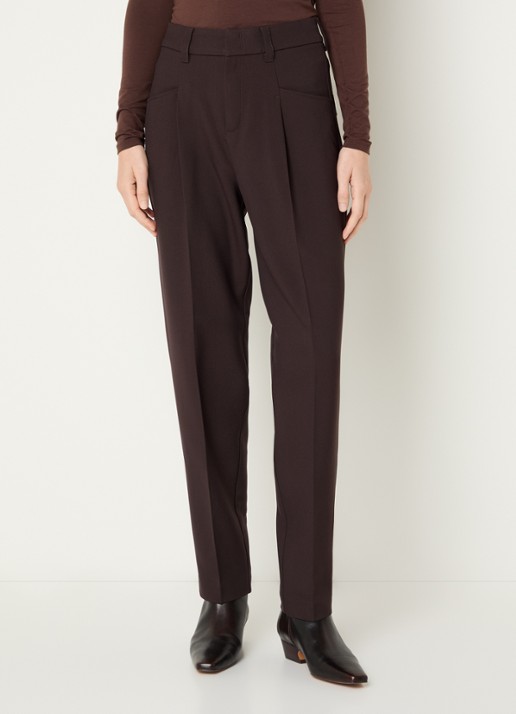Rosner Studio High waist slim fit pantalon met steekzakken - detail donkerbruin