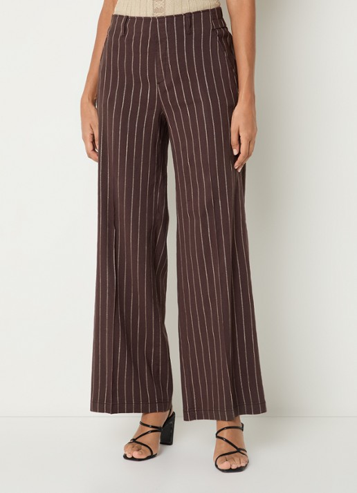 Rosner Studio High waist wide fit pantalon met streepprint en lurex