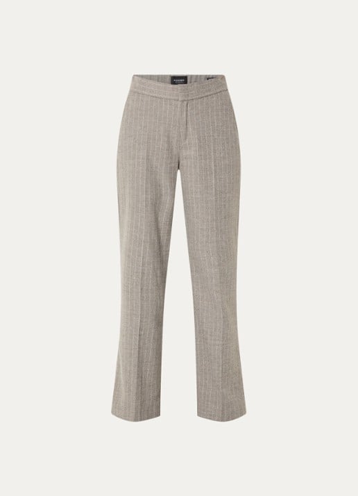 Rosner Studio Mara high waist bootcut fit pantalon in wolblend met streepprint - voorkant 3 taupe