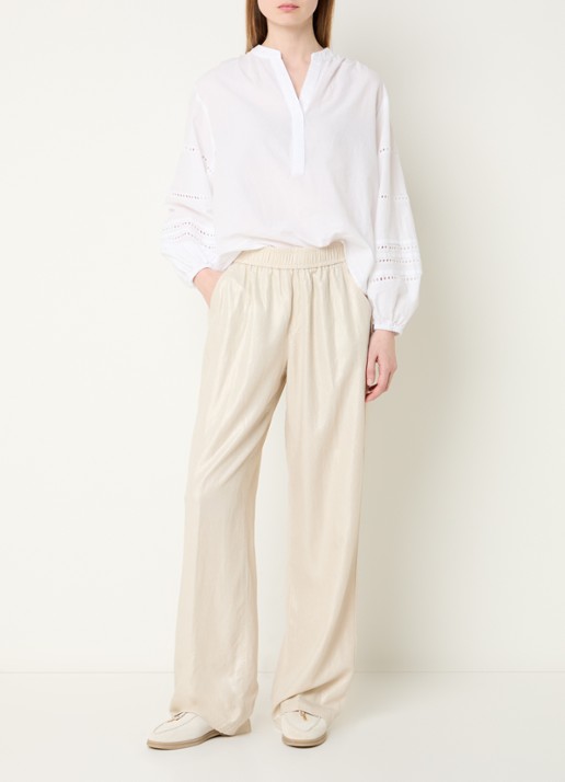 Rosner Studio Mara high waist loose fit pantalon in linnenblend - voorkant 2 beige
