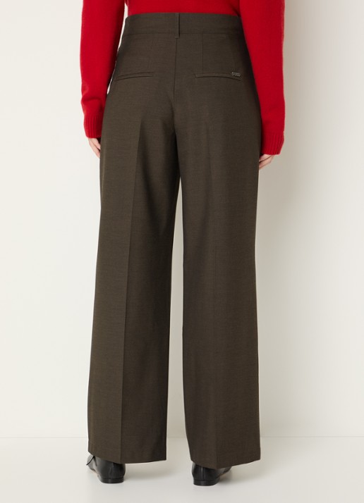 Rosner Studio Mara high waist loose fit pantalon met gemêleerd dessin - achterkant 4 chocoladebruin