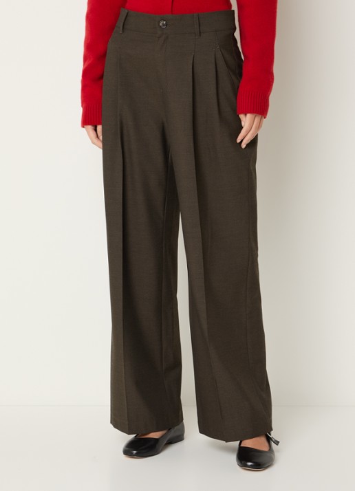 Rosner Studio Mara high waist loose fit pantalon met gemêleerd dessin - detail 3 chocoladebruin