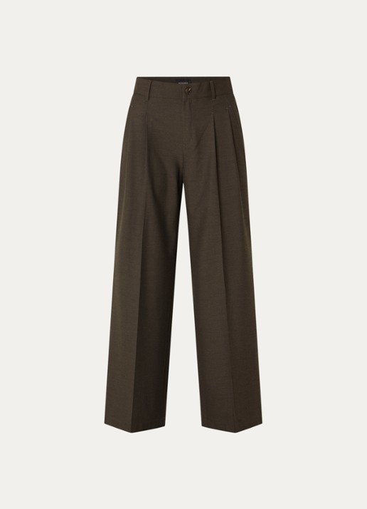 Rosner Studio Mara high waist loose fit pantalon met gemêleerd dessin - voorkant chocoladebruin