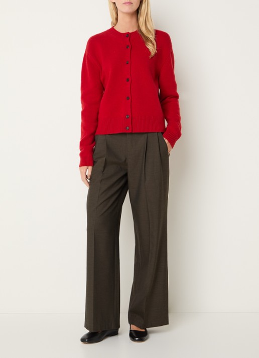 Rosner Studio Mara high waist loose fit pantalon met gemêleerd dessin - voorkant 2 chocoladebruin