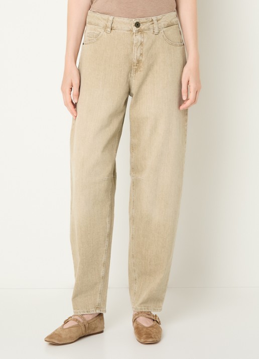 Rosner Studio Mara high waist tapered fit jeans met gekleurde wassing - detail beige