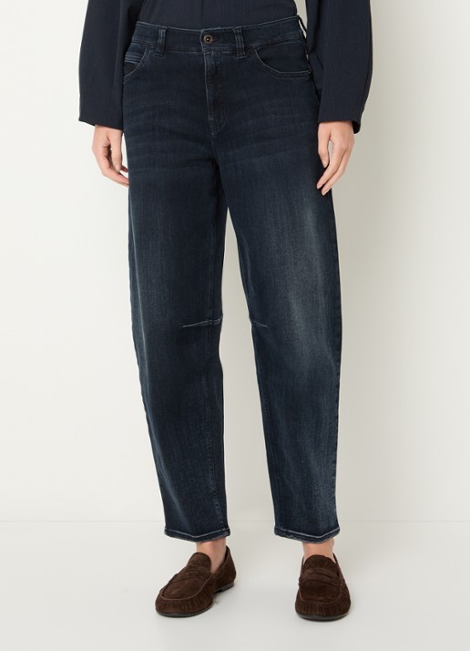 Rosner Studio Mara high waist tapered fit jeans met medium wassing - detail donkerblauw
