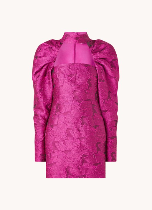 ROTATE Birger mini jurk met structuur en cut-out detail - voorkant fuchsia