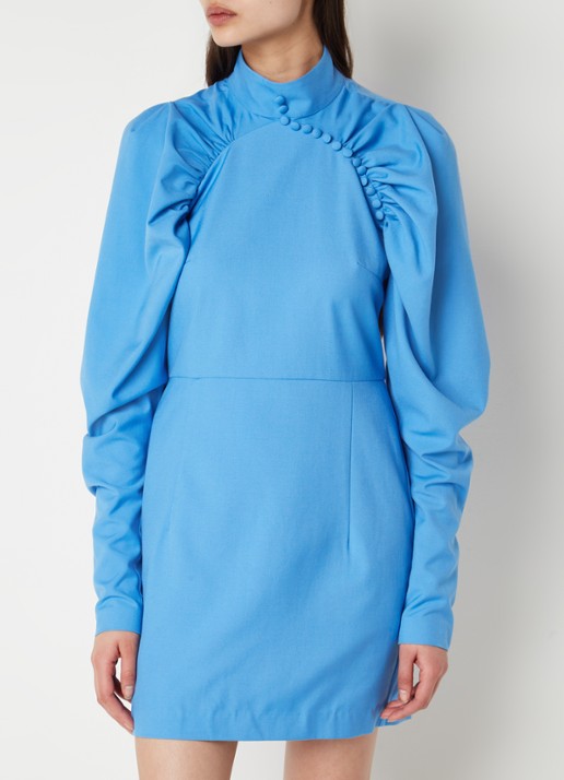 ROTATE Kim mini jurk met sierknopen en plooidetail - detail 2 blauw