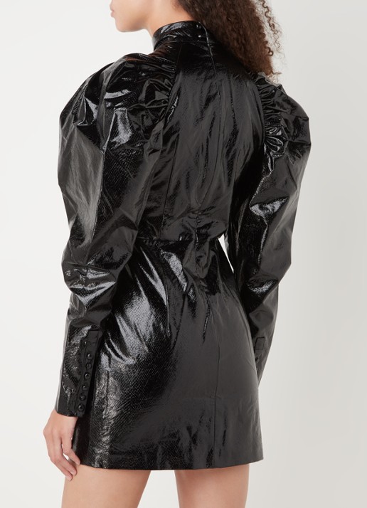 ROTATE Kim mini jurk van imitatieleer met pofmouw - achterkant 4 zwart
