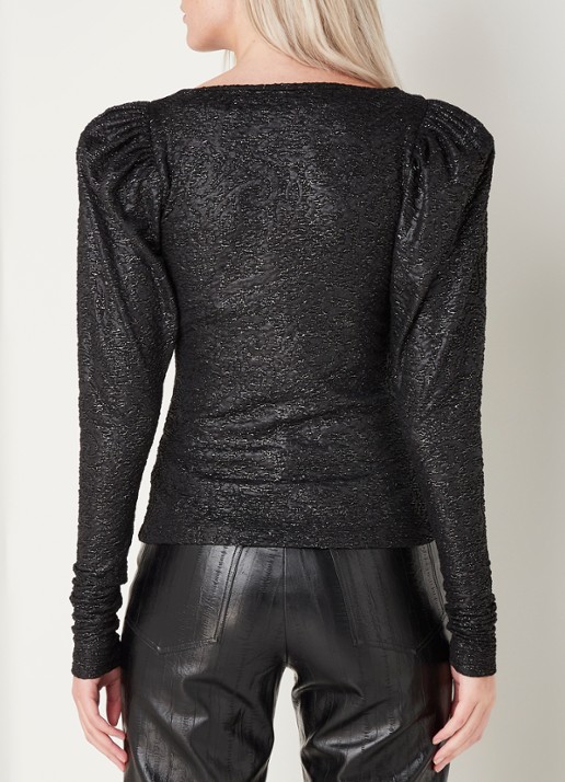 ROTATE Stevie top met pofmouw en lurex - achterkant 4 zwart
