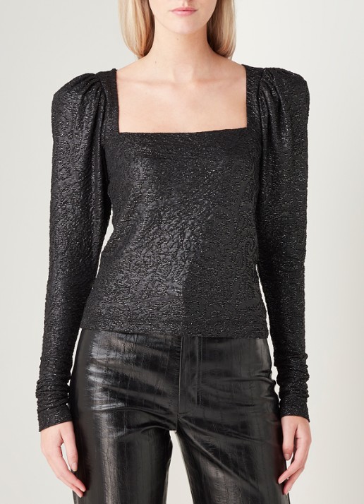 ROTATE Stevie top met pofmouw en lurex - detail 3 zwart