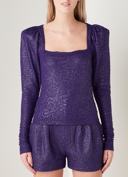 ROTATE Stevie top met pofmouw en lurex - detail 2 paars