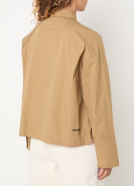 ROUGE EDIT Blouse met ruitdessin en logoborduring - achterkant 3 camel