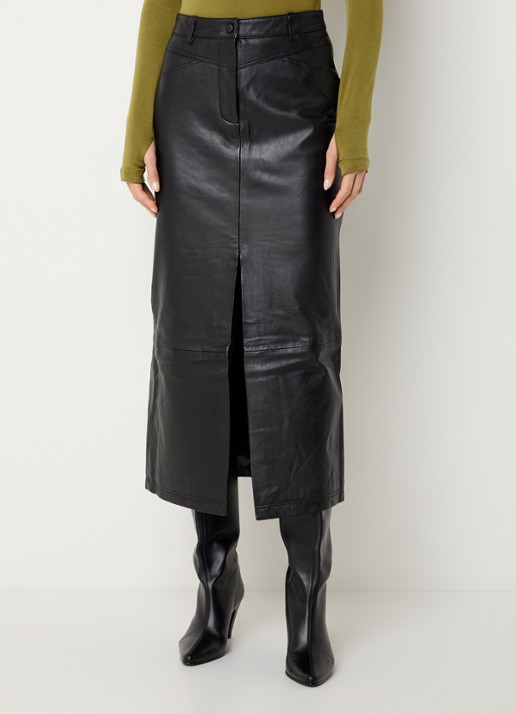 ROUGE EDIT Camden midi rok van leer met split