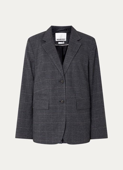 ROUGE EDIT Cara blazer met ruitdessin en opgestikte zakken - voorkant antraciet