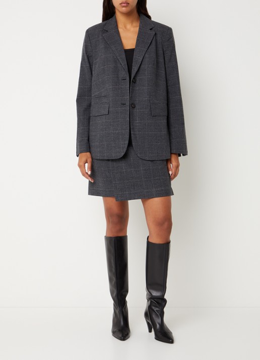 ROUGE EDIT Cara blazer met ruitdessin en opgestikte zakken - voorkant 2 antraciet