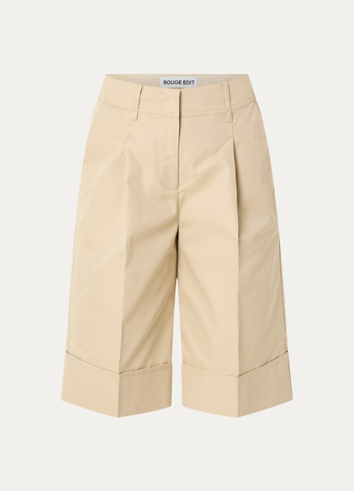 ROUGE EDIT Francie high waist wide fit culotte met steekzakken - voorkant 3 beige