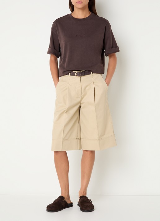 ROUGE EDIT Francie high waist wide fit culotte met steekzakken - voorkant 4 beige