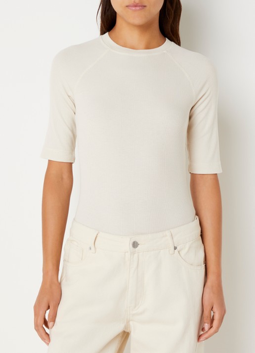 ROUGE EDIT Helena Mae top met ribstructuur - detail 3 creme