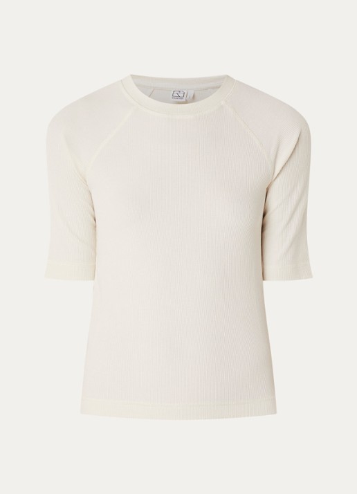 ROUGE EDIT Helena Mae top met ribstructuur - voorkant creme