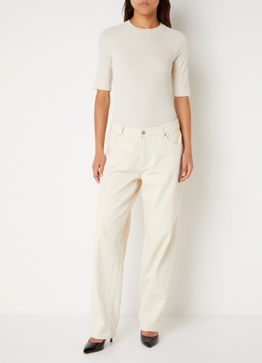 ROUGE EDIT Helena Mae top met ribstructuur - voorkant 2 creme