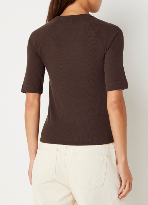 ROUGE EDIT Helena Mae top met ribstructuur - achterkant 2 bruin