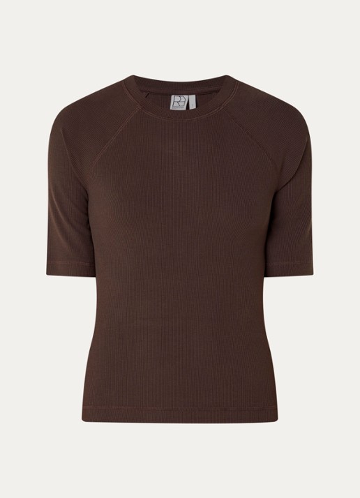 ROUGE EDIT Helena Mae top met ribstructuur - voorkant 3 bruin