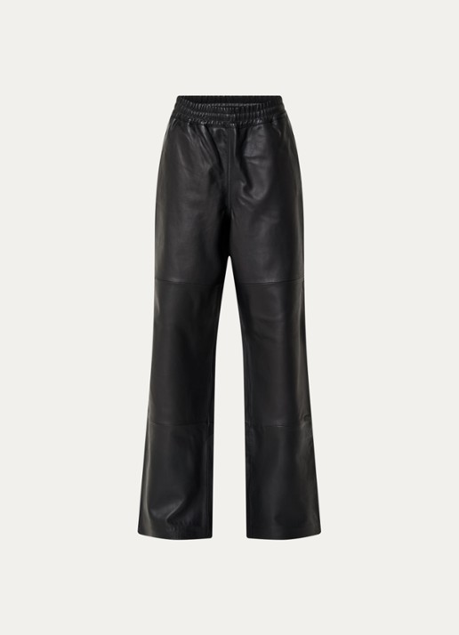 ROUGE EDIT Isabel high waist wide fit broek van imitatieleer - voorkant 3 antraciet