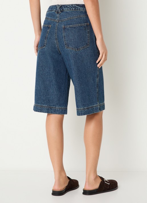 ROUGE EDIT Jolie high waist straight fit korte broek van denim met donkere wassing - achterkant 2 indigo