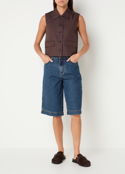 ROUGE EDIT Jolie high waist straight fit korte broek van denim met donkere wassing - voorkant 4 indigo