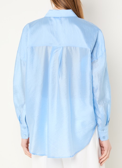 ROUGE EDIT Linine oversized blouse met borstzakken - achterkant lichtblauw