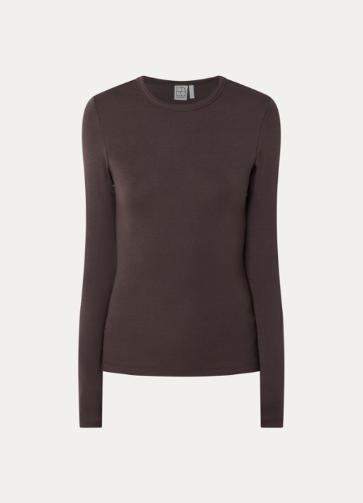 ROUGE EDIT Maple longsleeve met ronde hals - voorkant lichtbruin