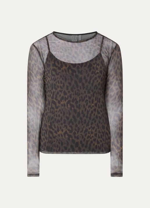 ROUGE EDIT Messa semi-transparante top met panterprint - voorkant 3 zwart