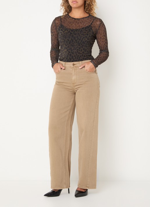 ROUGE EDIT Messa semi-transparante top met panterprint - voorkant 4 zwart