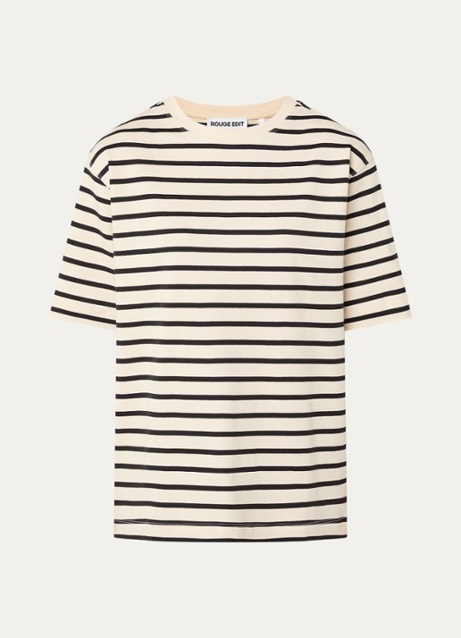 ROUGE EDIT Nima T-shirt met streepprint - voorkant 3 beige