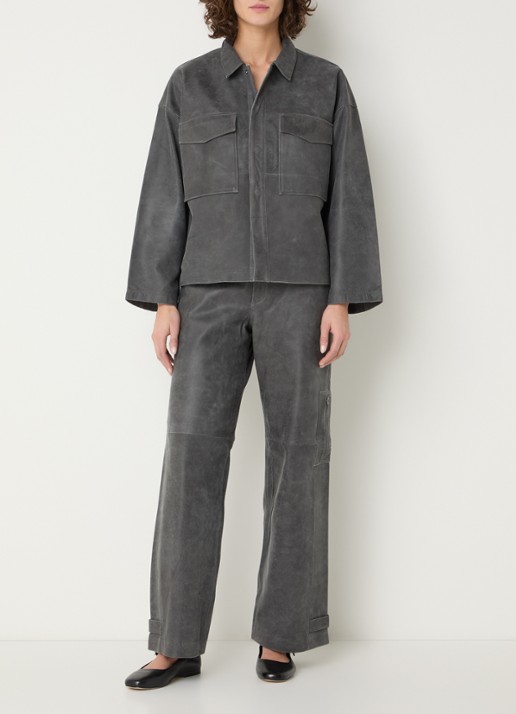 ROUGE EDIT Roubrooklin overshirt van lamsleer - voorkant 3 grijs