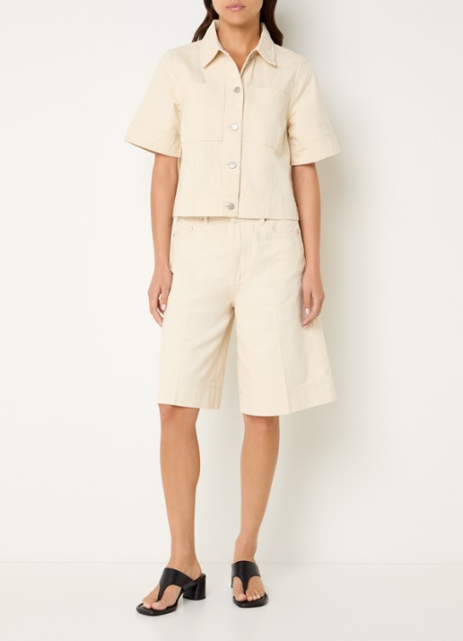 ROUGE EDIT Rouharper cropped spijkerjas met opgestikte zakken  - voorkant 3 beige