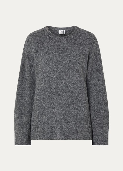 ROUGE EDIT Rouhaven grofgebreide trui in alpaca wolblend - voorkant 2 donkergrijs