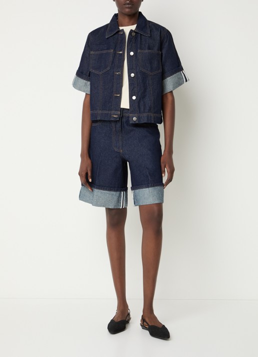 ROUGE EDIT Roumartine blouse van denim met borstzak - voorkant 3 indigo