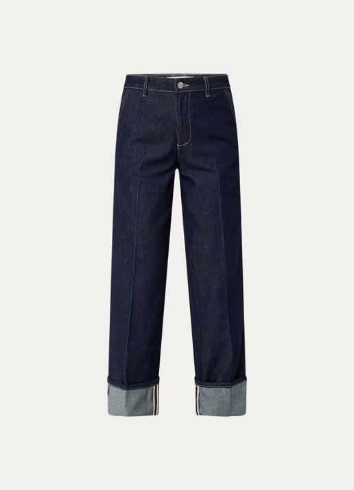 ROUGE EDIT Roumartine high waist straight leg jeans met donkere wassing - voorkant indigo