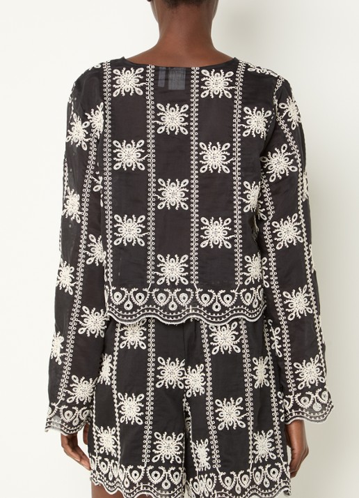 ROUGE EDIT Rounala blouse met gestrikt detail en borduring - achterkant zwart