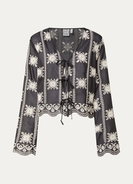 ROUGE EDIT Rounala blouse met gestrikt detail en borduring - voorkant 2 zwart