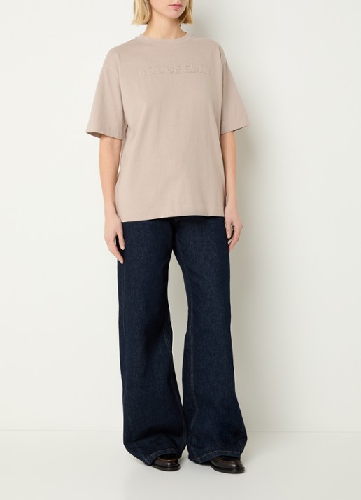 ROUGE EDIT Rounella T-shirt met logoborduring - voorkant 4 beige