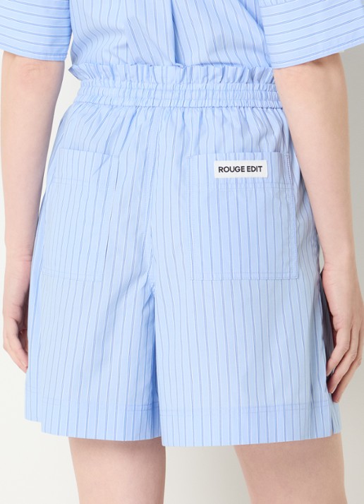 ROUGE EDIT Roupaige high waist wide fit korte broek met streepprint - achterkant 2 lichtblauw