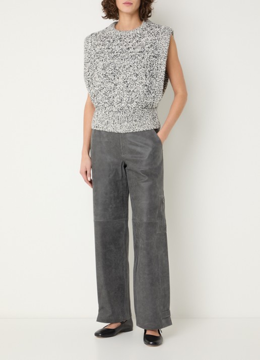 ROUGE EDIT Rousally grofgebreid gilet in wolblend - voorkant 2 grijs
