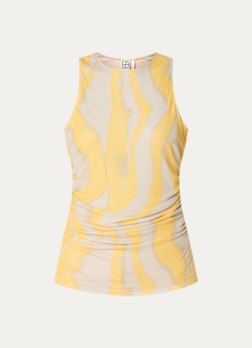 ROUGE EDIT Rousally top van mesh met print - voorkant geel