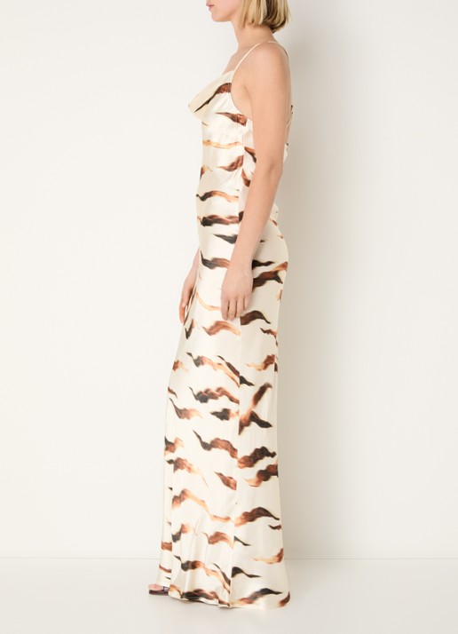 ROUGE EDIT Rousmillas maxi jurk met zebraprint - achterkant 4 creme