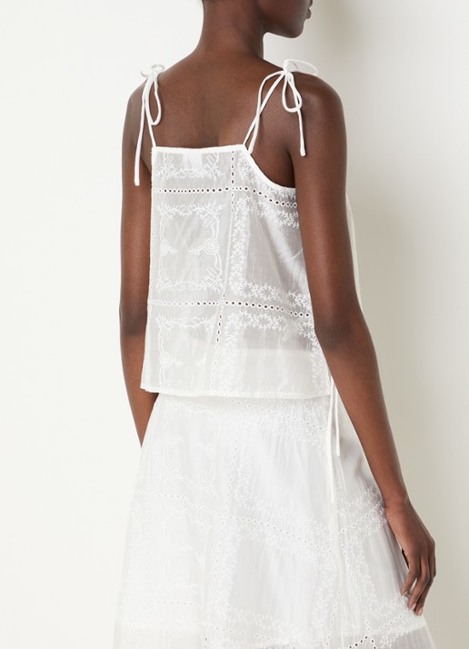 ROUGE EDIT Semi-transparante top met broderie - achterkant gebroken wit