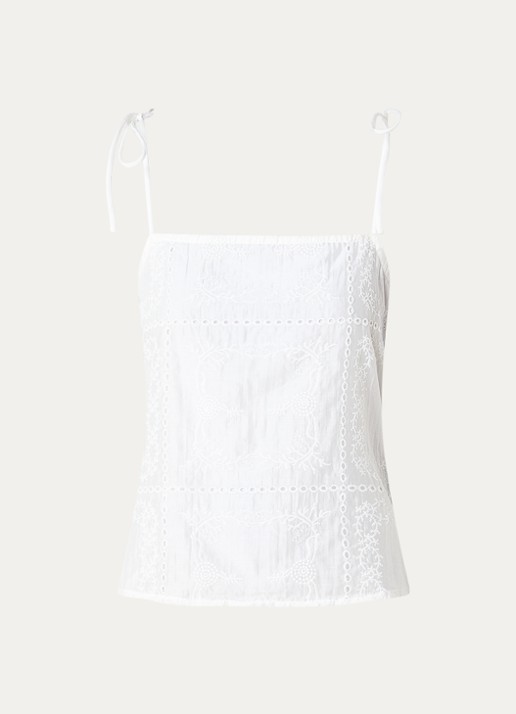 ROUGE EDIT Semi-transparante top met broderie - voorkant 3 gebroken wit